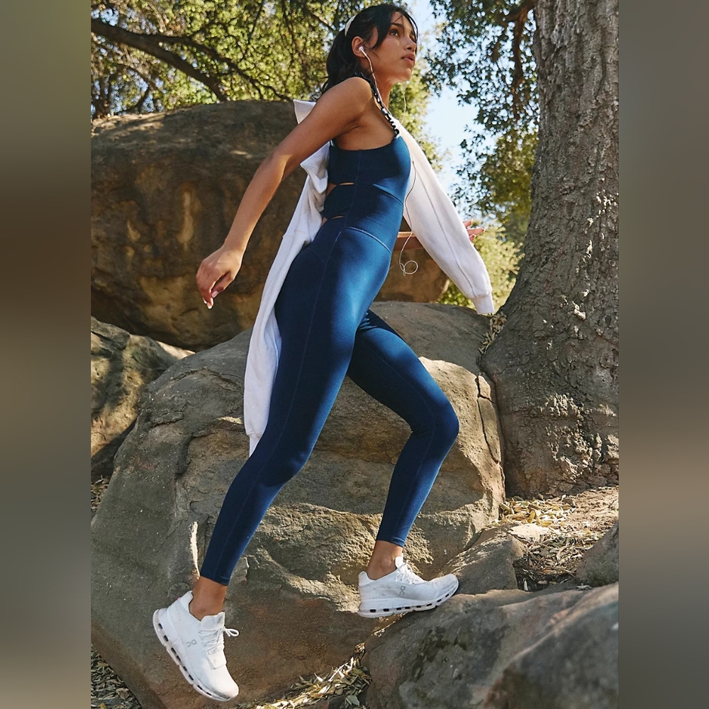 New Free People Time Out Onesie M Navy Blue Cutout Athletic Jumpsuit FP Movement - Picture 4 of 14